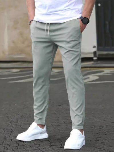 Casual Slim Fit Leather Tag Cropped Pants Solid Color Pants