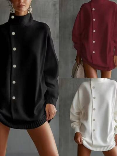Womens Turtleneck Sweater Cardigan Knitted Outerwear For FallWinter