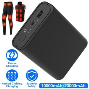 1Pc 10,000mAh OR 20,000mAh 5V 2A Power Bank For Heated Jackets Vests Pants Gloves Scarves DC 7.4V 2A Heated Clothing Replacement Battery Pack For Men Women