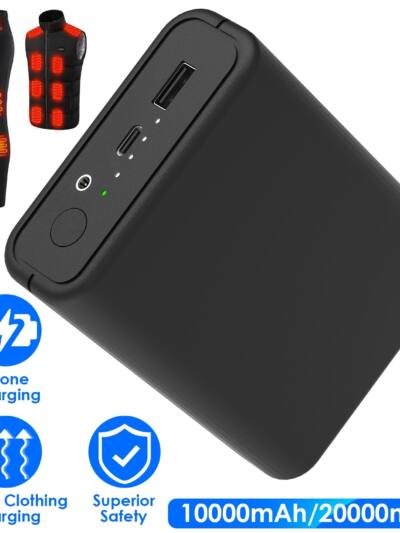 1Pc 10,000mAh OR 20,000mAh 5V 2A Power Bank For Heated Jackets Vests Pants Gloves Scarves DC 7.4V 2A Heated Clothing Replacement Battery Pack For Men Women