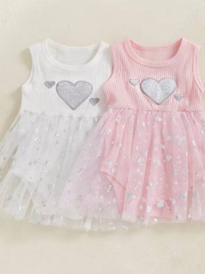 Girl's Mesh Sequins Love Sleeveless Dress