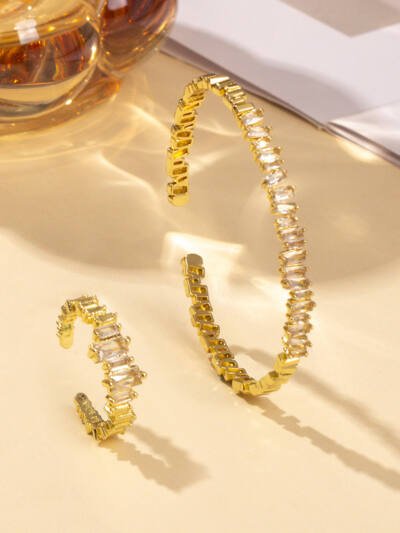 2pcs Fashionable Women's Cubic Zirconia Decorative Wristband, Irregularly Inlaid With Open Wristband Rings, Suitable For Matching With Daily Clothing
