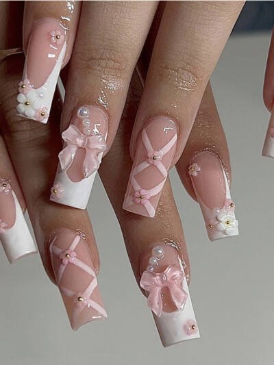 24 PCS Planet Diamond Star Nail Art, Long Length Long Water Pipe Fake Nails,Square Head Nail Tips False Nail