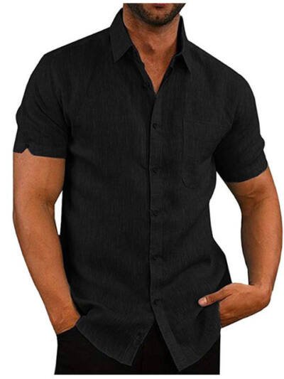 Men Short Sleeve Summer Solid Shirts Casual Loose Tops Tee