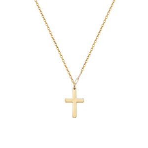 14K Gold Plated Small Cross Pendant Necklace For Women On 18 Inch Chain