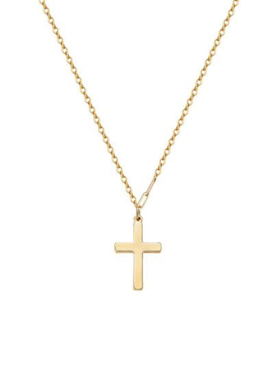 14K Gold Plated Small Cross Pendant Necklace For Women On 18 Inch Chain
