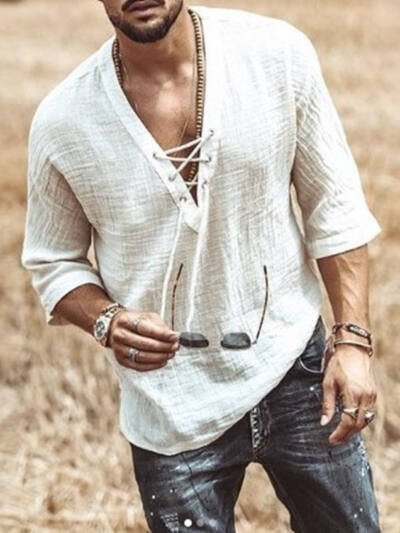 Lace Up Corn Mid Sleeved T-shirt