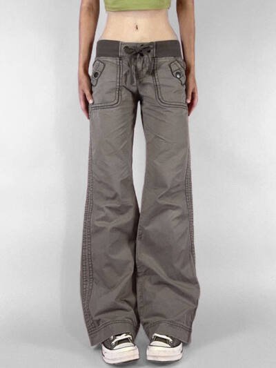 Pocket Contrast Color Thread Waist Head Made Old Low Waist Straight Jeans