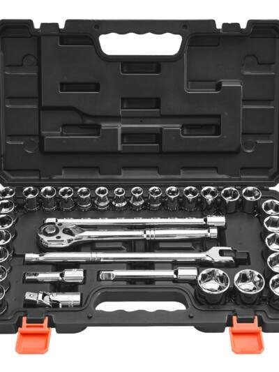 Socket Set, 33 Pieces, 1/2 Inch Drive Socket And Ratchet Set, SAE And Metric, Mechanic Tool Kit With Ratchet Wrench, Extension Bar And Storage Case, CR-V Alloy Steel, For Automotive Repair