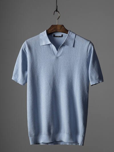 Men's V Knit Lapel Short Sleeve Top