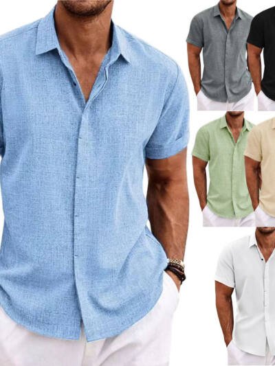 Men's Solid Color Loose Linen Short-sleeved T-shirt