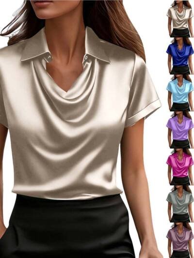 Fashionable Solid-Color Casual Lapel Collar Button-Down Short-Sleeve Shirt