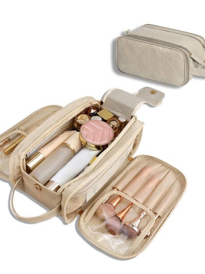 Travel Toiletry Bag For Women Men, Large Travel Toiletry Organizer Makeup Bag, Hanging Cosmetic Bag Kit Leather Skin Care Waterproof Shaving Bag