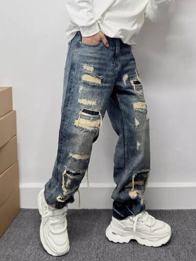 American Casual Stylish Ripped Patch Jeans