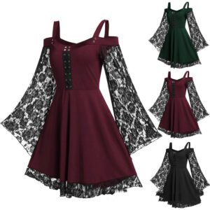 Women's Sexy Tube Top Sling Lace Lace-up Eyelets Women's Dress Mid Dress