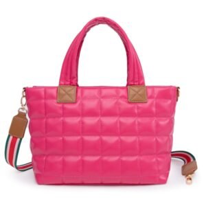 Puffer Tote Bag For Women With Zipper, Quilted Puffy Bag Lightweight Crossbody Hobo Padded Handbag With Strap-Rose