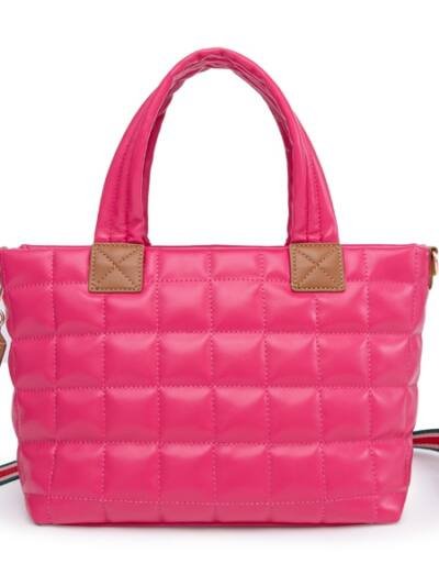 Puffer Tote Bag For Women With Zipper, Quilted Puffy Bag Lightweight Crossbody Hobo Padded Handbag With Strap-Rose