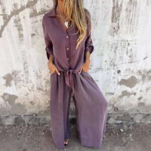 Women's Lapel Long Sleeve Cardigan Top Pants Suit