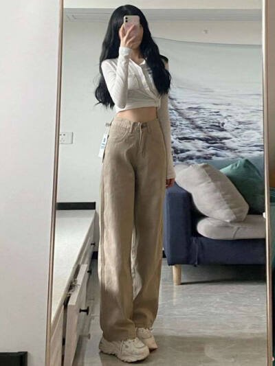 High Waist Wide Leg Jeans Ins Retro Loose Straight Mopping Pants