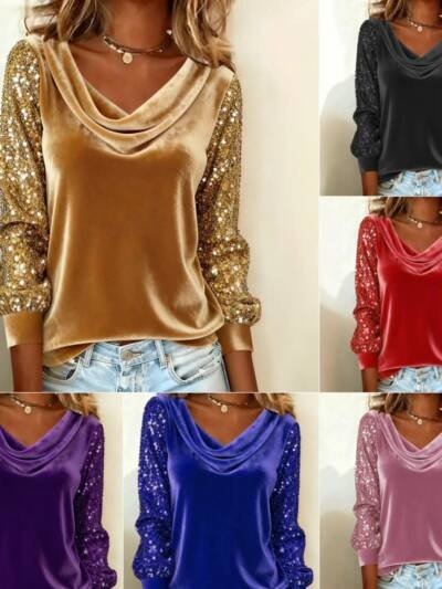 Elegant Velvet Long Sleeve Shirts For Women Autumn Winter Solid Color Loose Women Blouses Fashion Pullover Tops Party Clothes