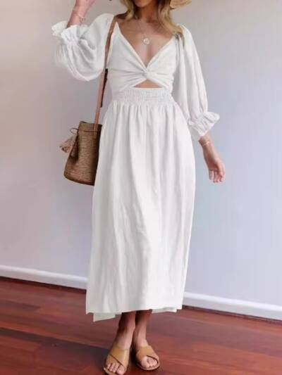 Women's Clothing V-neck Half Sleeves Front And Back Wearable Type Dress