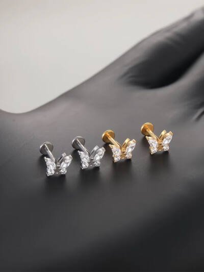 Butterfly Whisper 1 Pair Of Women's Earrings, Butterfly Shaped Earrings, Stainless Steel Zircon Earrings With Flowers, Crystal Clusters Blooming