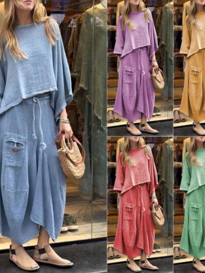Casual Solid Color Loose Dress Two-piece Suit