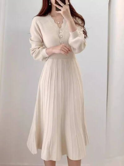 Striped Lower Hem Mid-length Temperament Dress