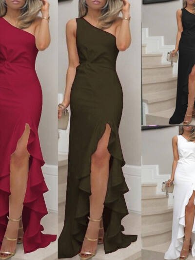 Slit Ruffled Large Evening Dress