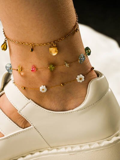 Fashion Trend Irregular Natural Stone Titanium Steel Anklet