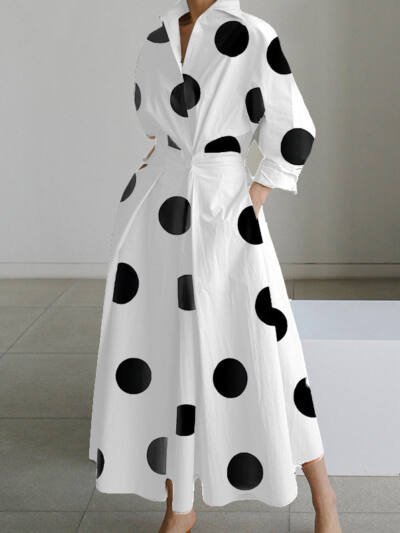 Long-sleeve Blouse Elastic Waist Swing Dress
