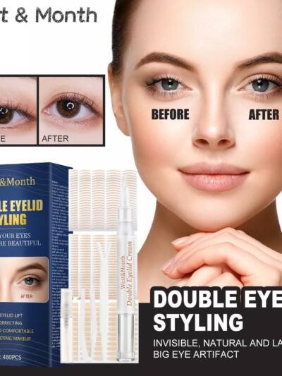 West&Month Double Eyelid Tape - Invisible, No-Glue, Natural Mesh Adhesive, Activates With Water, Beautiful Eyes, Olive Shaped Lace