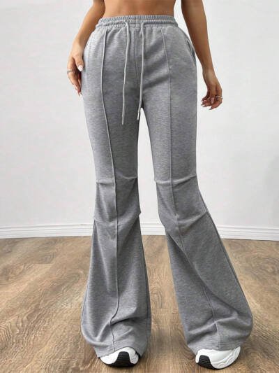 Simple Casual Pants Drawstring Elastic Waist Wide Leg Trousers