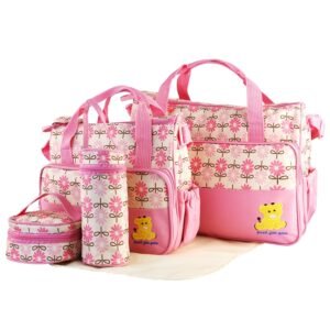 5PCS Per Set Baby Nappy Diaper Bags Set Mummy Diaper Shoulder Bags WithNappy Changing Pad Insulated Pockets Travel Tote Bags For Mom Dad