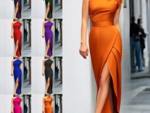 Women's One-shoulder High Waist Front Slit Temperament Dress