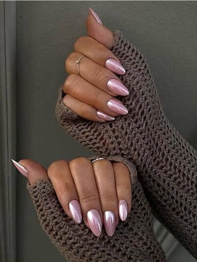 24 PCS Aurora Powder Nail Art, Length Long Water Pipe Fake Nails, Had Nail Tips False Nail