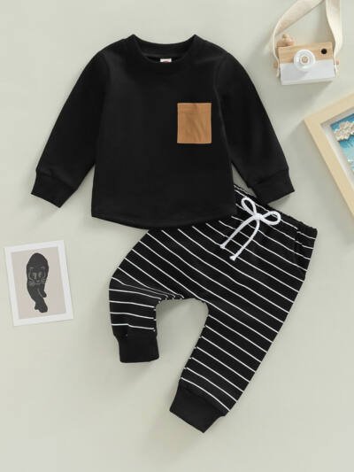 Long Sleeve Hooded Baby Striped Pattern Children Suit