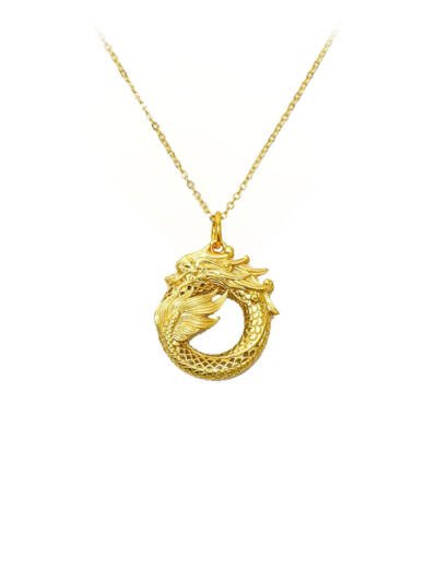 24k Gold Jewelry,Necklace Ouroboros Dragon Eating Its Own Tail Ancient Symbol Of Infinity Double Sided Pendant Necklace
