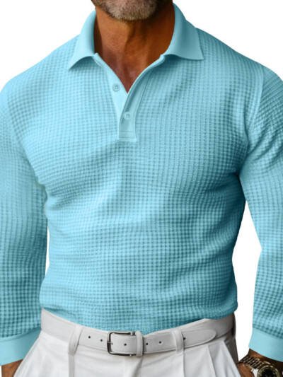 Lapel Button Long Sleeve Vacation Casual T-shirt