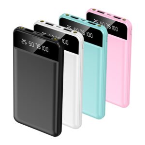 1Pc 10000mAh Power Bank Portable Ultra Slim Charger External Battery Pack With 2 USB Output Ports Charging Cable LED Flashlight Compatible With IOSPhone 15 And More