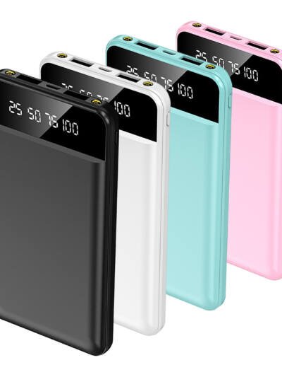 1Pc 10000mAh Power Bank Portable Ultra Slim Charger External Battery Pack With 2 USB Output Ports Charging Cable LED Flashlight Compatible With IOSPhone 15 And More