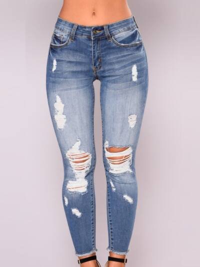 Women's Fashion Elastic Slim Fit Ripped Skinny Jeans
