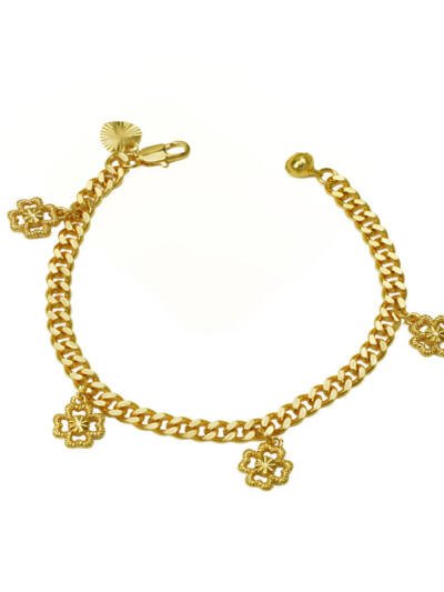 24K Gold Filled Bracelet For Women, FourLeaf Clover Round, Valentines Day Gifts