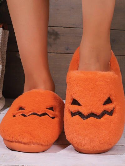 Cute Halloween Pumpkin Slippers Winter Warm Plush Bedroom Floor Home Slippers Casual Slip On Comfortable Cozy Indoor House Shoes
