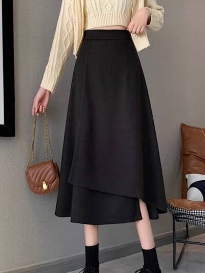 Women's High Waisted Figure Flattering Asymmetrical Skirt