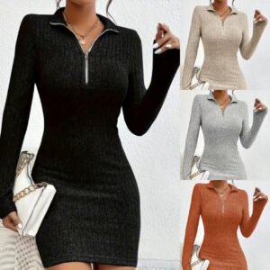 Slim Fit Slimming Zipper Lapel Sheath Dress