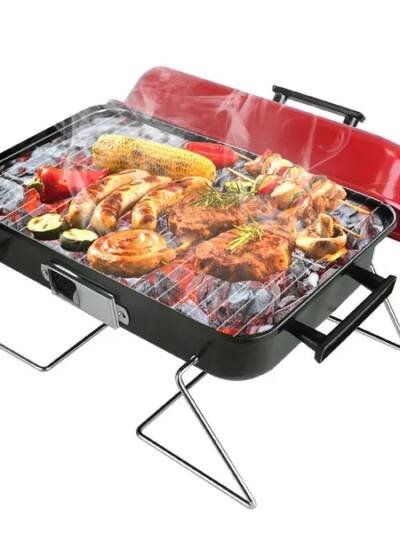 Portable Charcoal Grill Outdoor Tabletop Grill Small Barbecue Smoker Folding BBQ Grill With Lid For Backyard Camping Picnics Beach