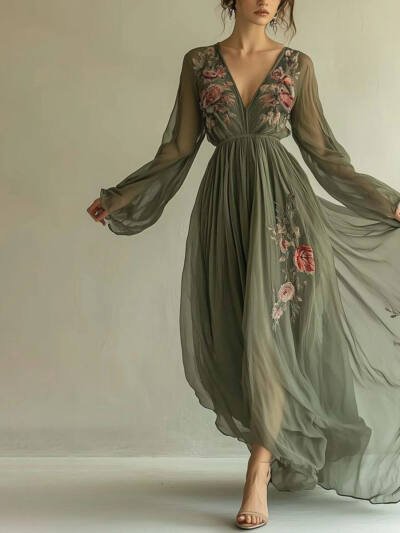 Printed Bohemian Elegant Holiday Long Dress