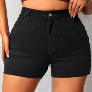 Hip Lifting Elastic Frayed Edge Denim Shorts Retro Tik Tok Popular Shorts Body Shaper With Pockets Flare Jeans Trendy Pattern Design High Waist