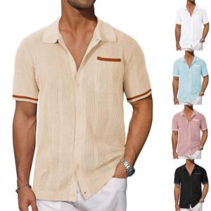 Short-sleeved Shirt Pocket Hollow Breathable Cool Summer Men's Casual Jacket Cardigan